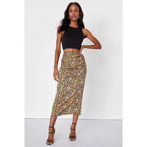 Lulus Elevated Choice Black Floral Print Satin Midi Skirt - Size M